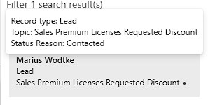 Hovering the record will reveal the full Key Field values as tooltip.