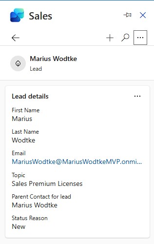 After saving, the card is displayed, empty fields are hidden.